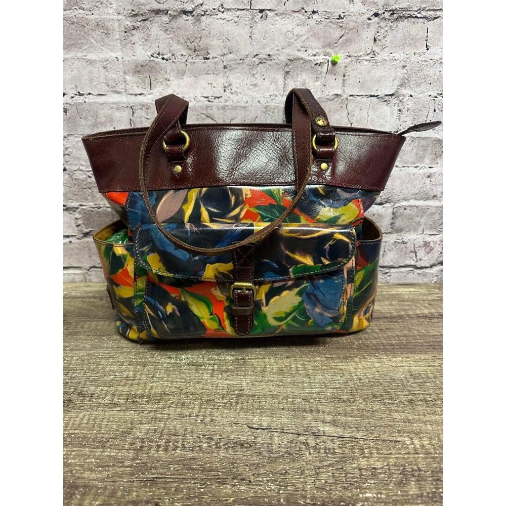 Patricia Nash Women’s Handbag Shoulder Leather Brown Blue 10x15